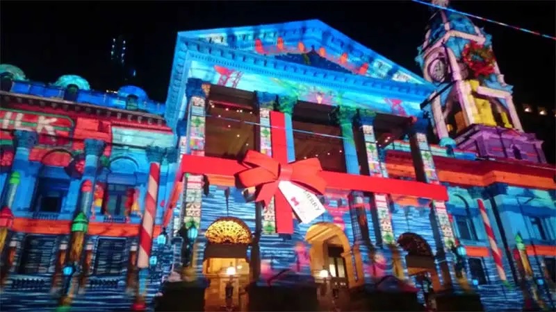 Projection mapping on the facade of a building